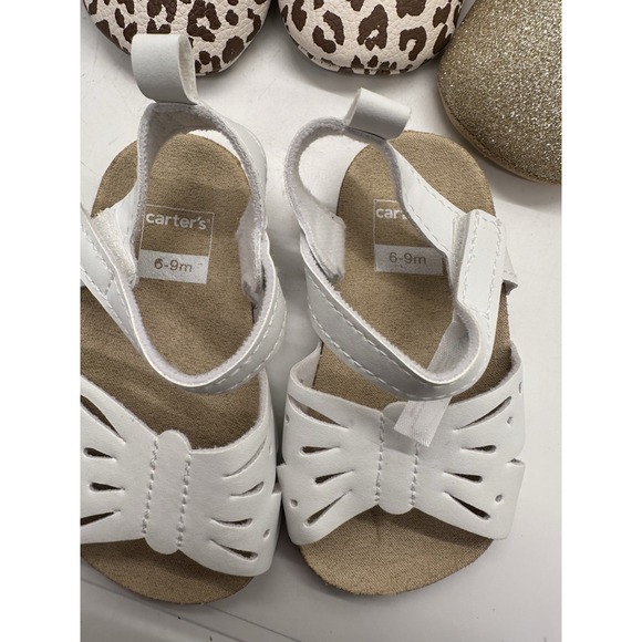 Baby Girl Shoes Lot 4 Pair Size 2 & 6-9m Leopard Gold Glitter White Sandals - Picture 6 of 6